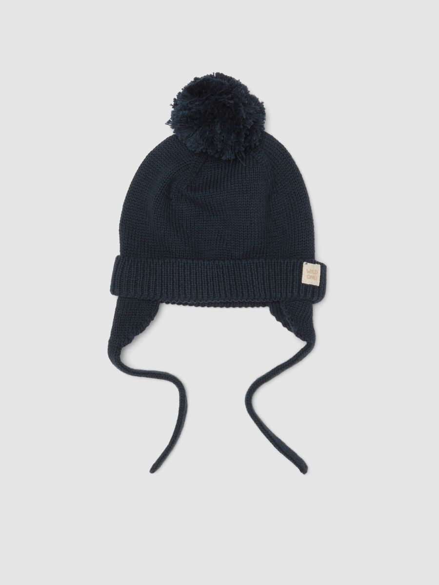 Blue pure cotton knitted hat with pom‑pom_0