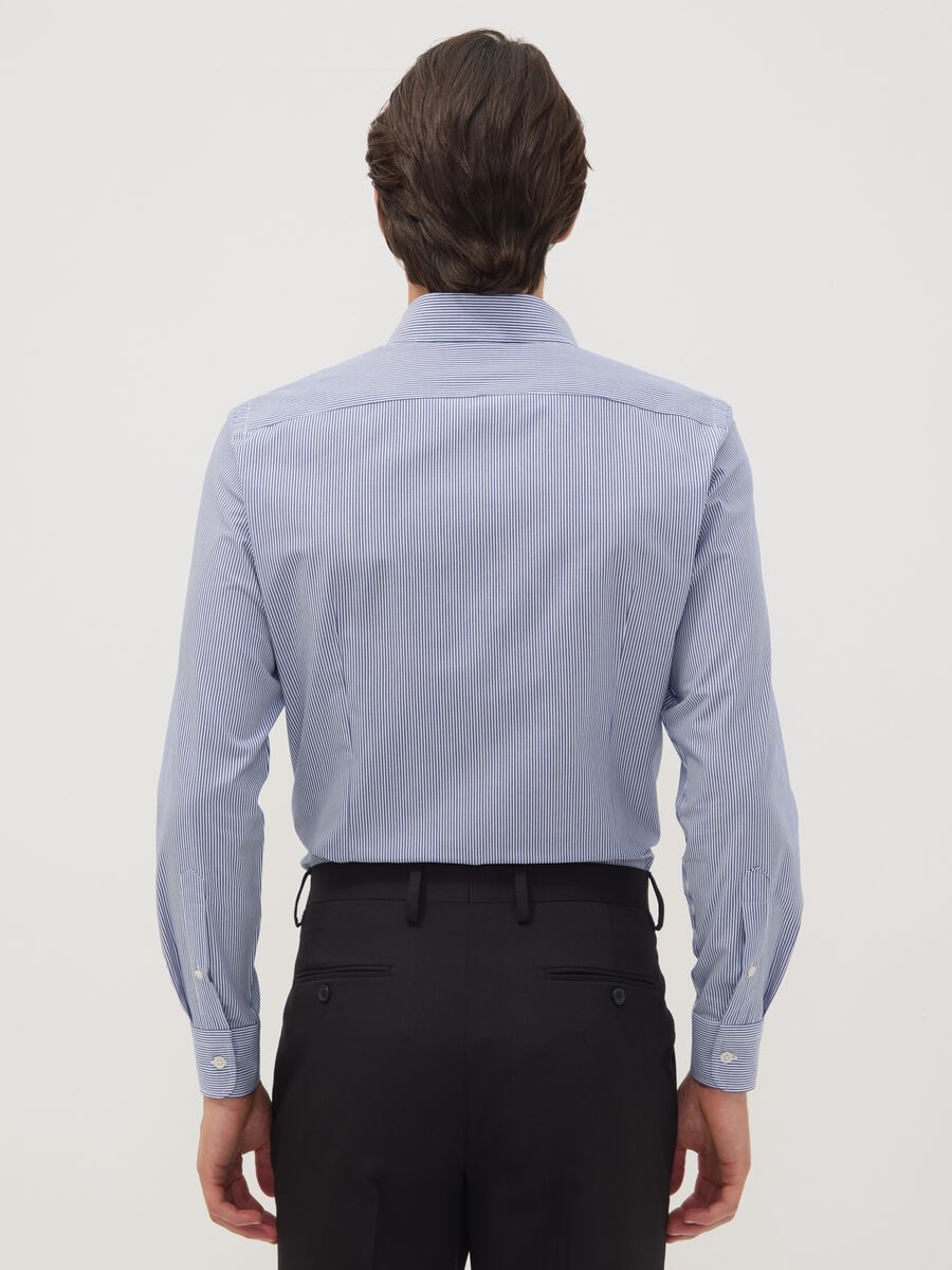 Blue striped cotton-blend button-down shirt, easy iron, slim fit_3
