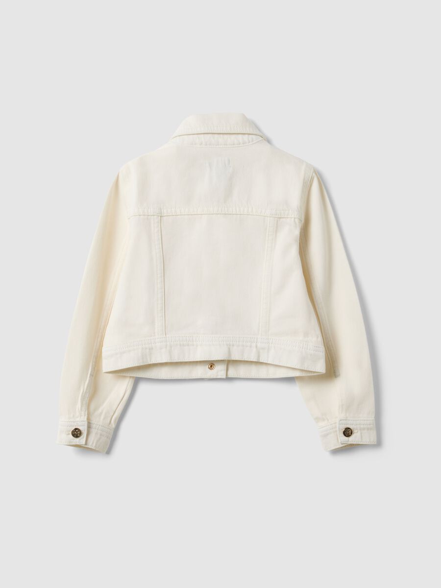 Giacca in puro cotone bianco da bambina regular fit con ricami_1