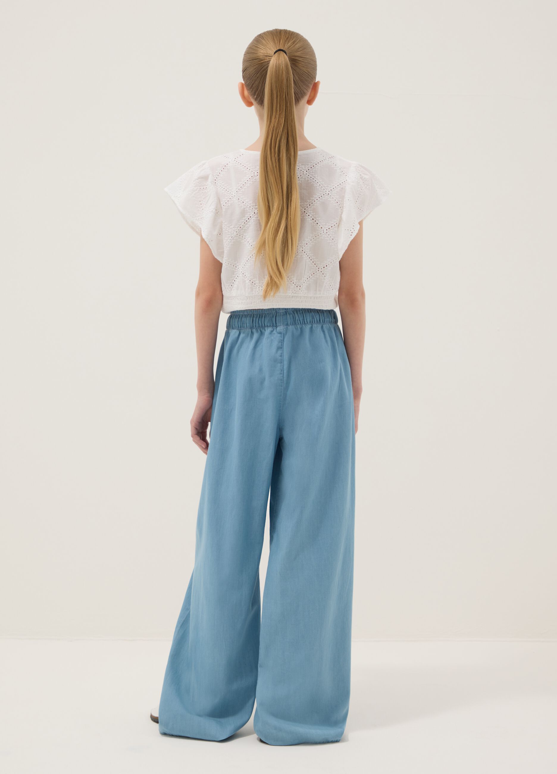 Hellblaue Wide-Leg-Jeanshose aus reiner Baumwolle f&uuml;r M&auml;dchen