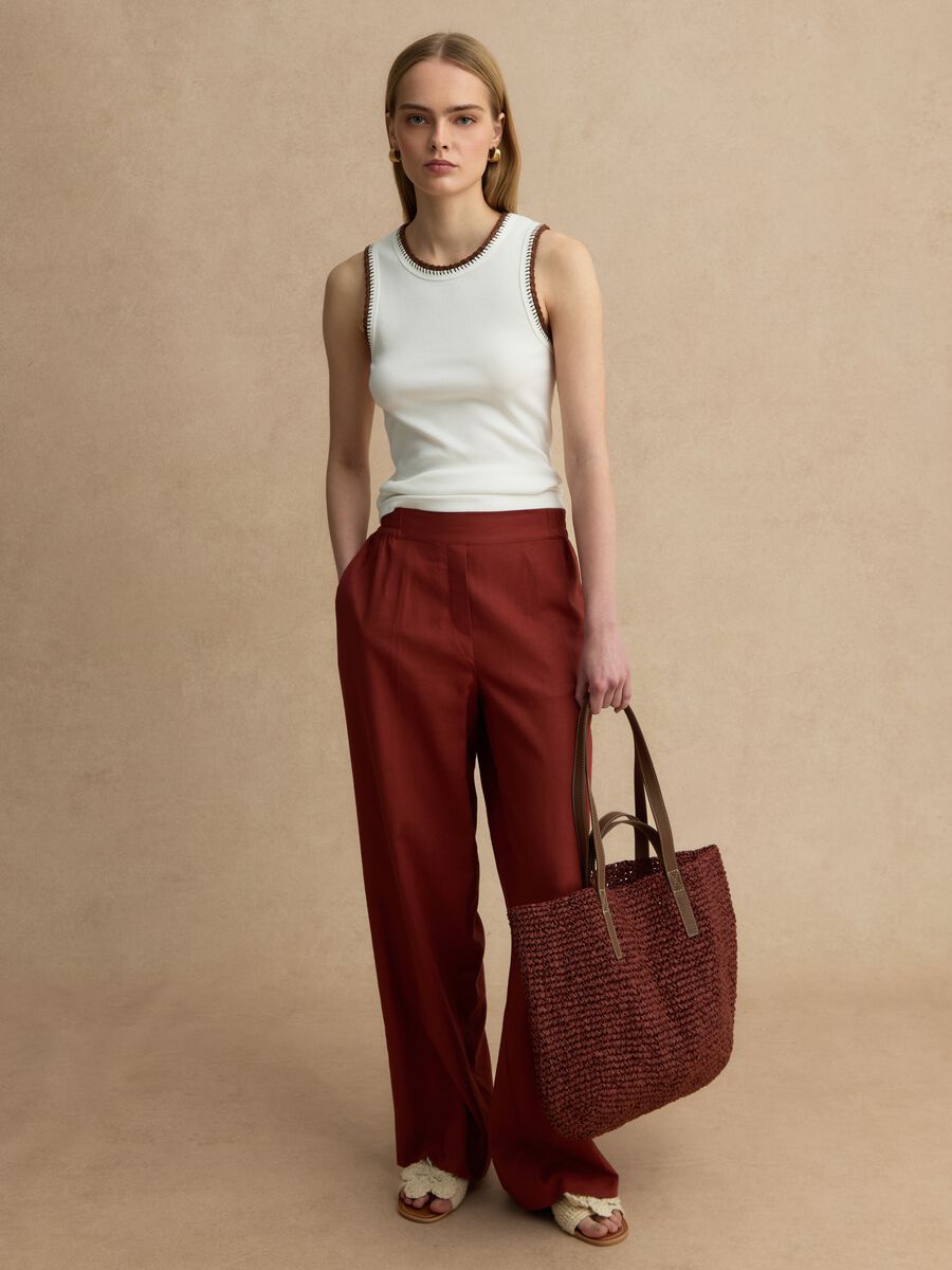Rote Hose mit weitem Bein aus Leinen-Viskose-Mischung_0
