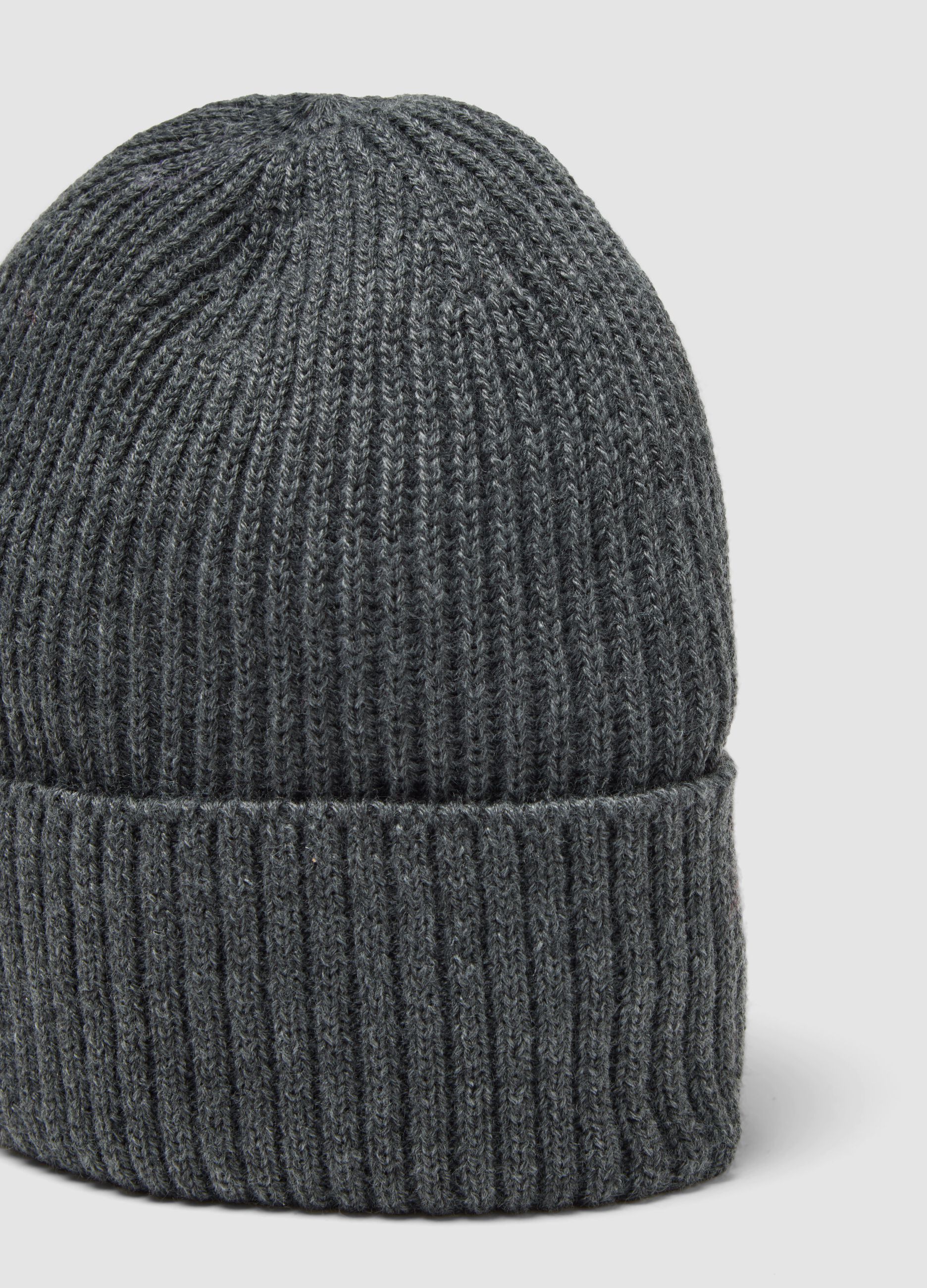 Grey Knit Beanie with Turn-Up Cuff