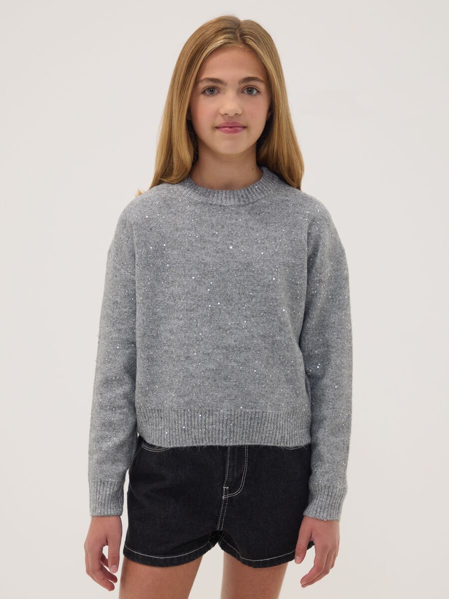 Grey marl stretch jersey top with sequins, regular fit_1