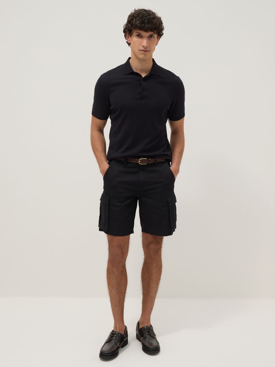 Black pure cotton regular-fit cargo shorts_0
