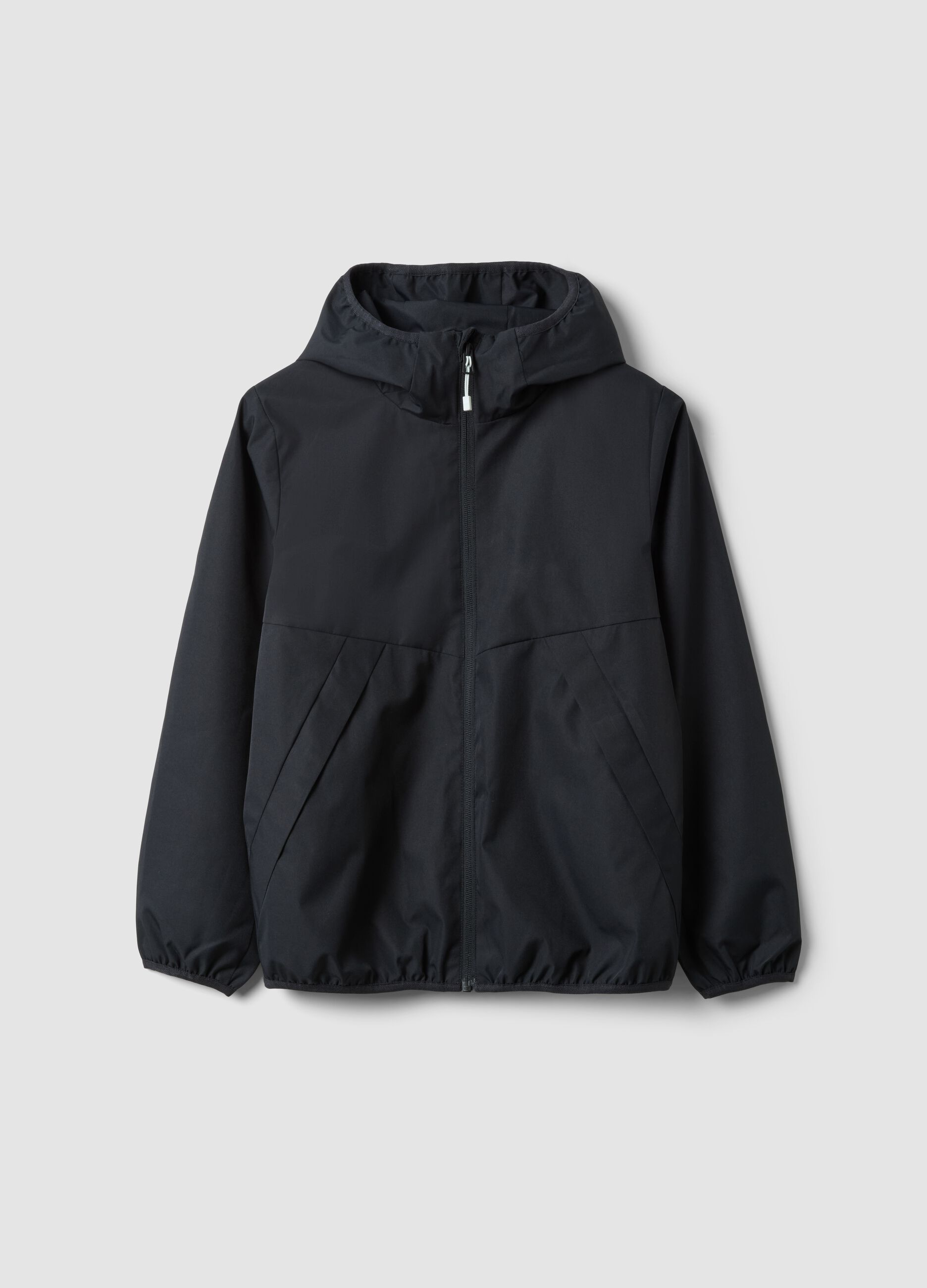 Schwarze Oversize-Regenjacke mit Kapuze und Rei&szlig;verschluss f&uuml;r Jungen