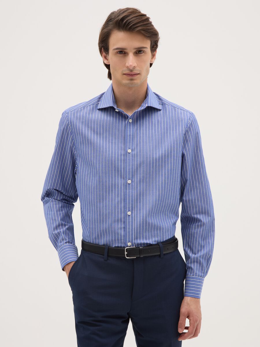 Blue Regular Fit Cotton Blend Shirt_0