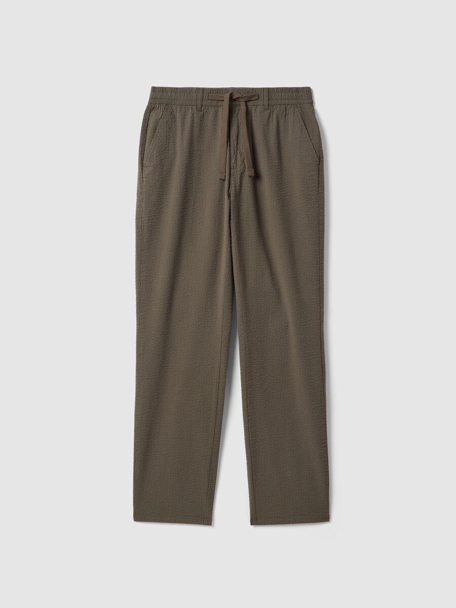Brown stretch cotton regular fit chino trousers_0