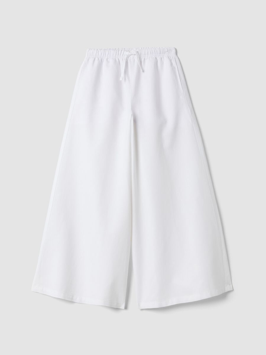 White linen and cotton blend palazzo trousers_0