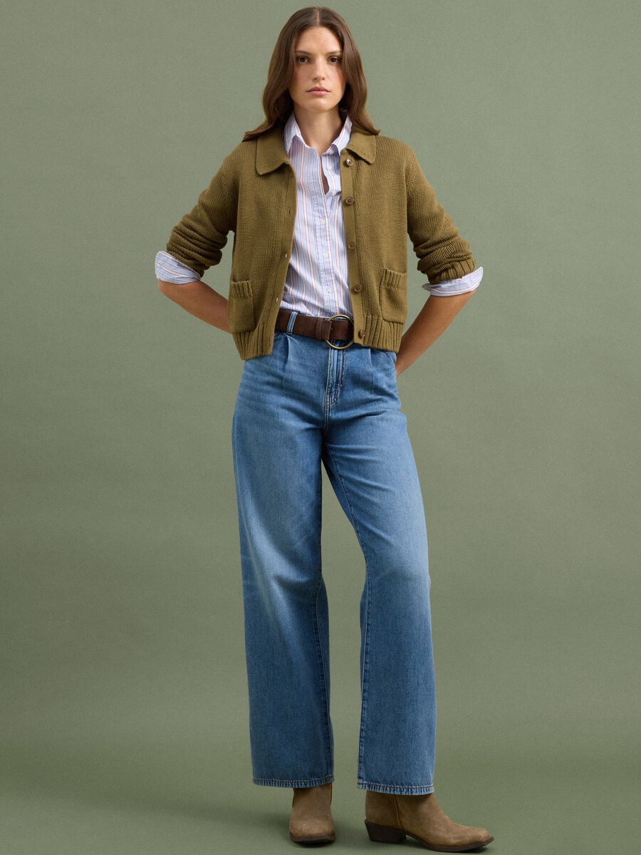 Cardigan verde in puro cotone con bottoni regular fit_2