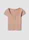Pink pure cotton regular fit T-shirt with deep serafino neckline_4