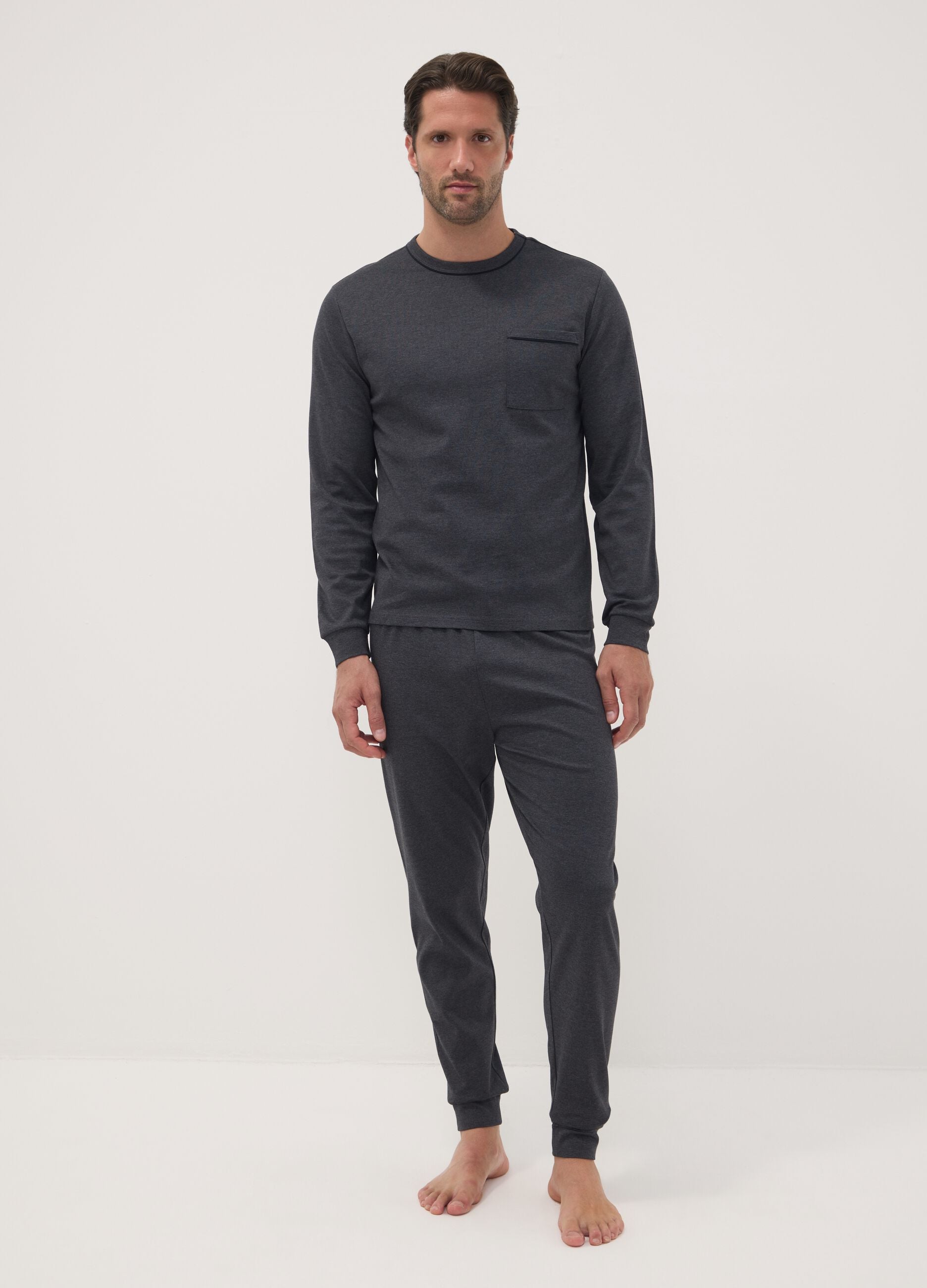 Grey organic cotton crew-neck pyjamas
