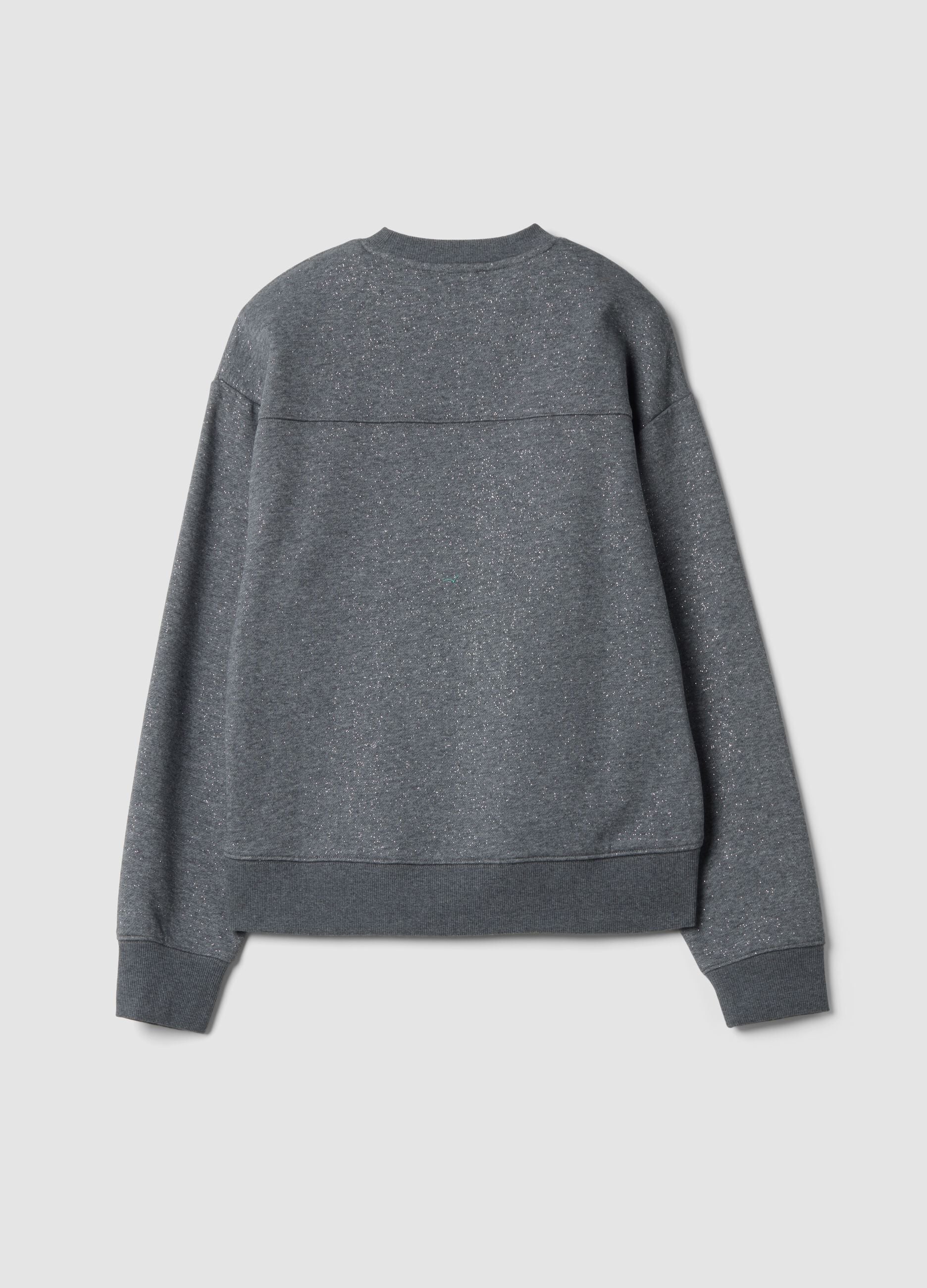 Graues Sweatshirt aus Baumwollmix mit Rundhalsausschnitt und Lurex-Print