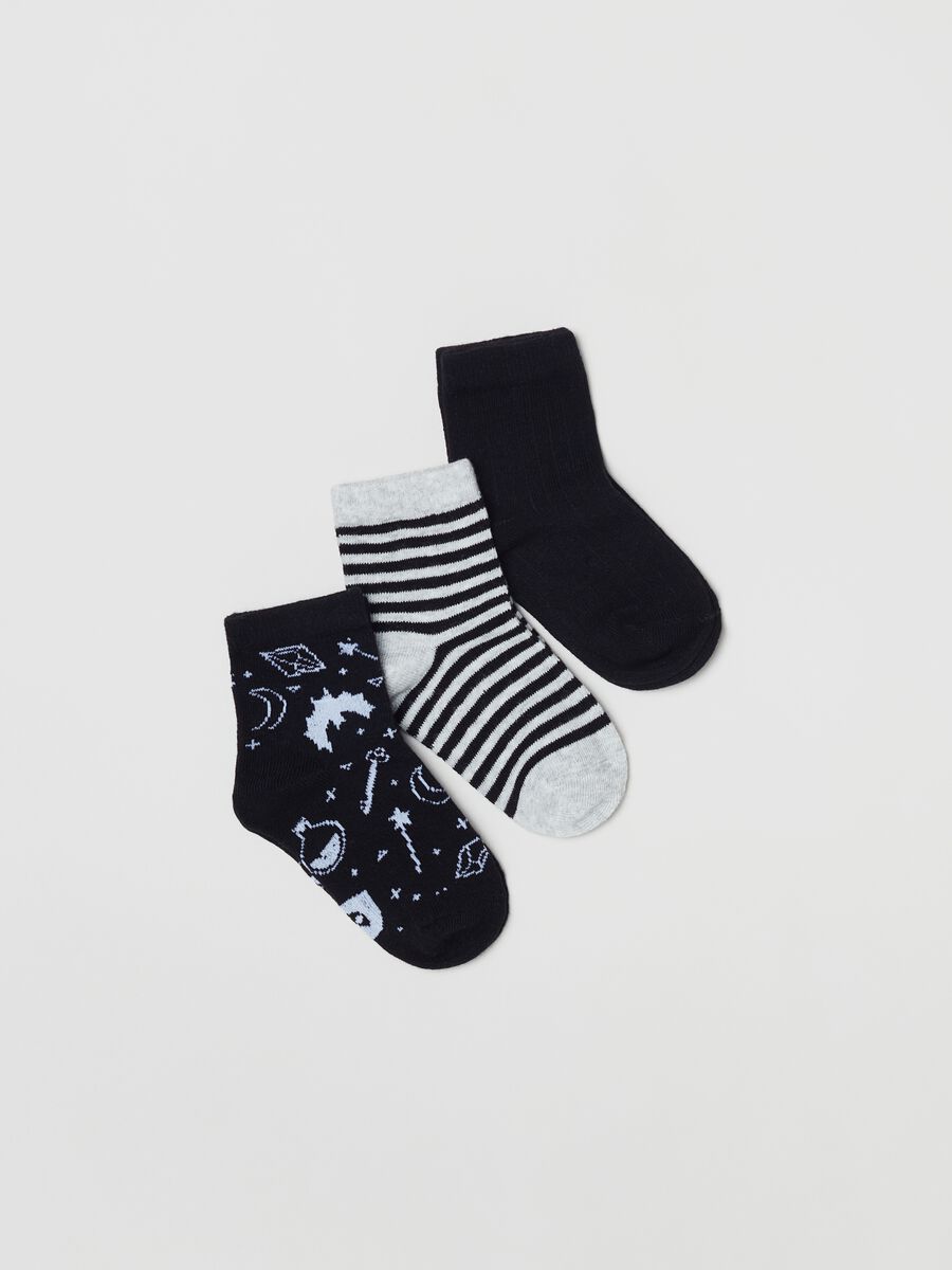 Three-pair pack short stretch socks with design_0