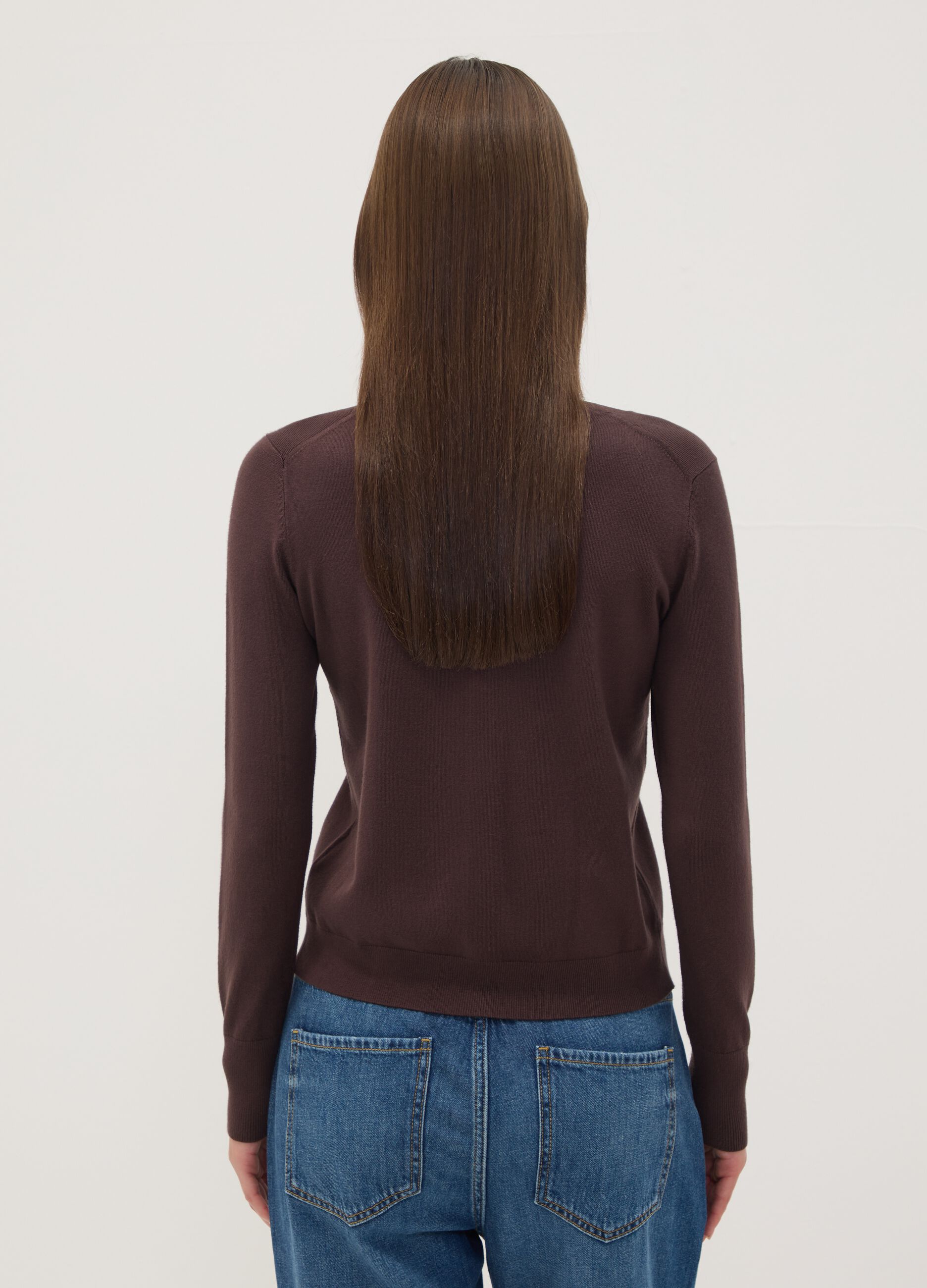 Brown viscose-blend crew-neck cardigan, regular fit