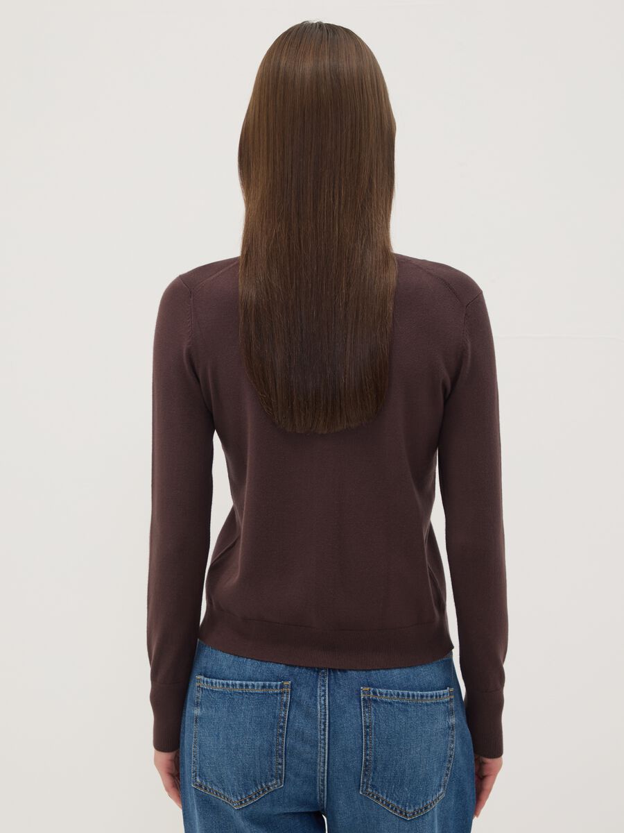 Brown viscose-blend crew-neck cardigan, regular fit_3