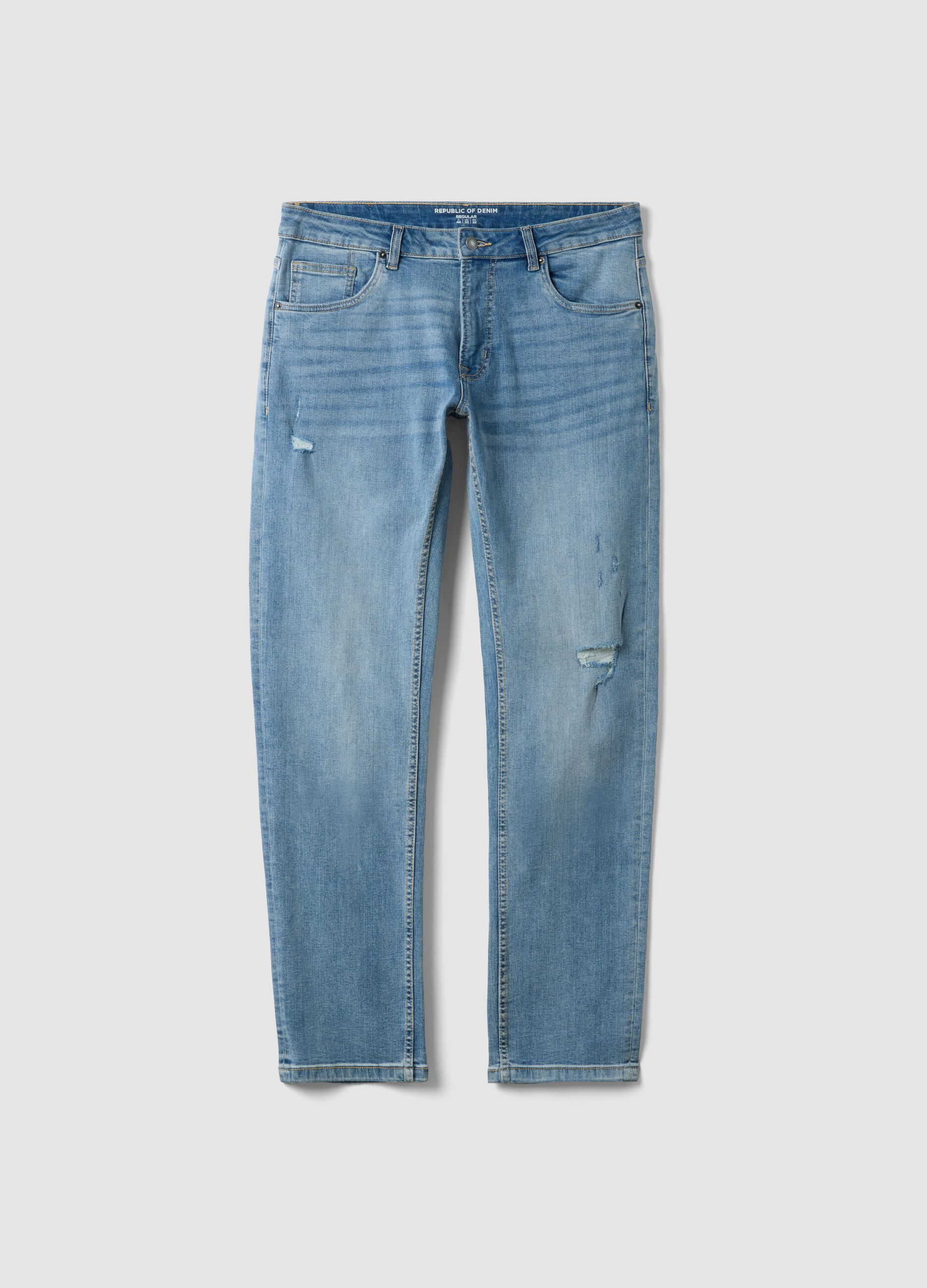 Hellblaue Denim-Jeans aus Stretch-Baumwolle, Regular Fit