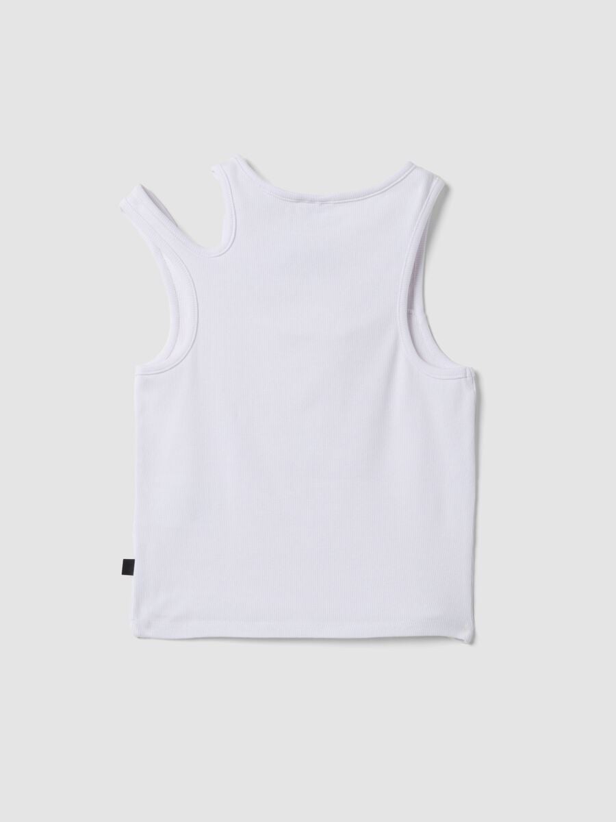 White stretch cotton tank top with asymmetric straps_4