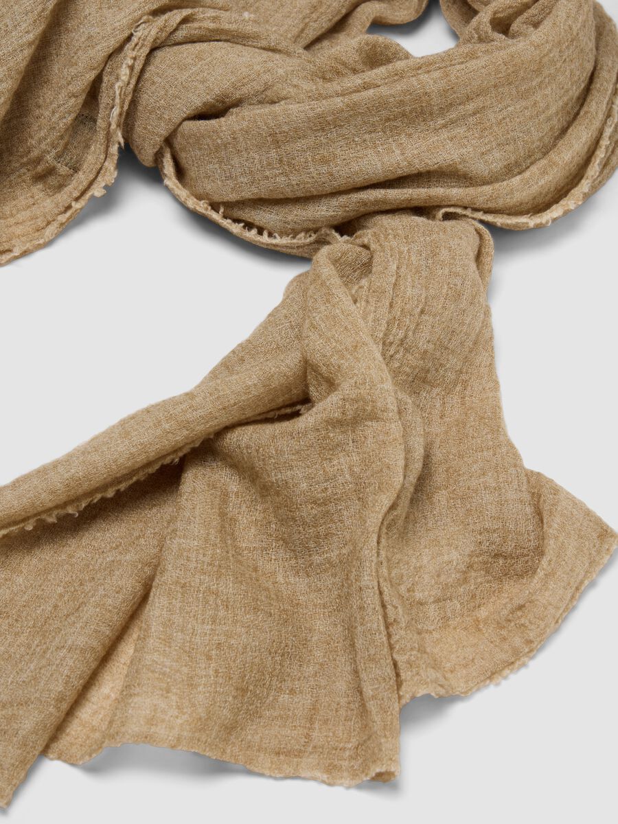 Beige wool-blend scarf with fringed edges_1
