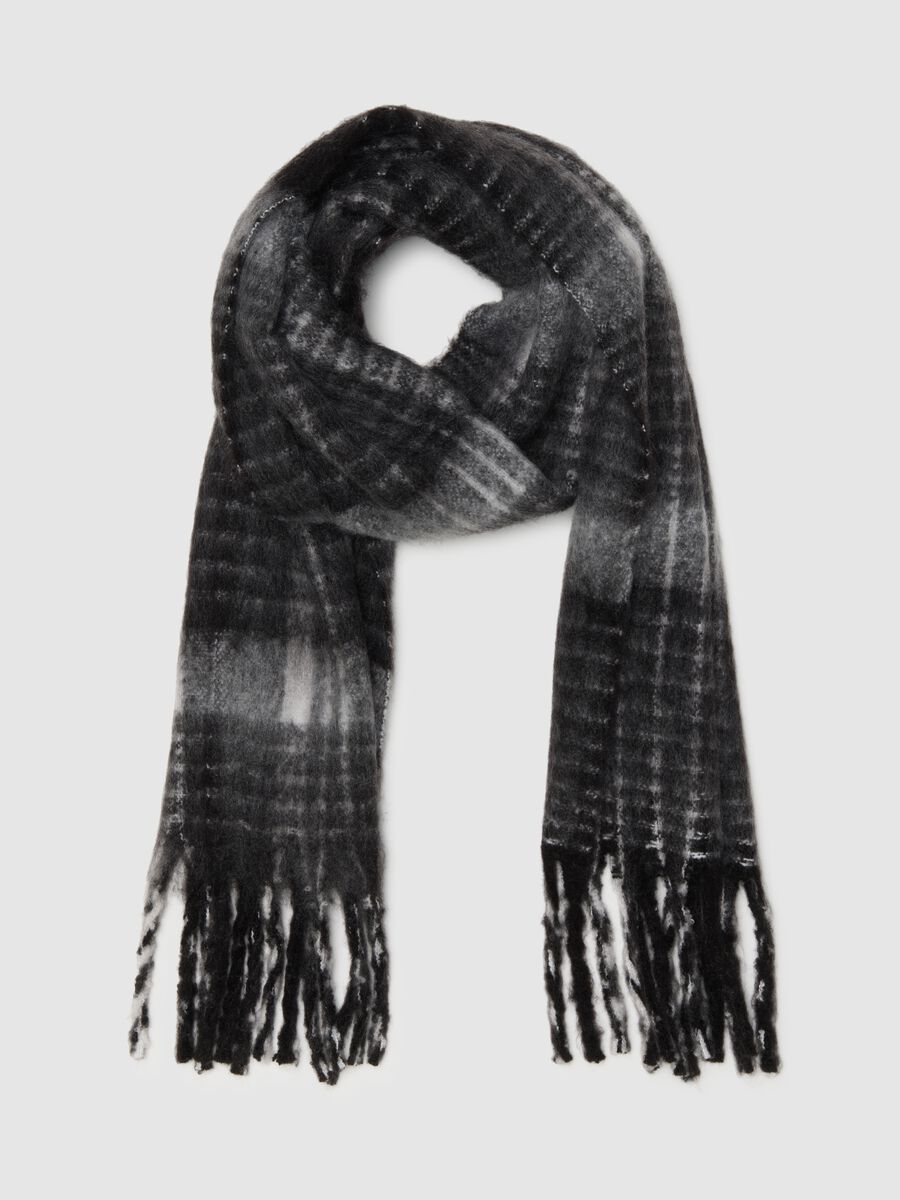 Multicoloured Checked Scarf with Fringes_0