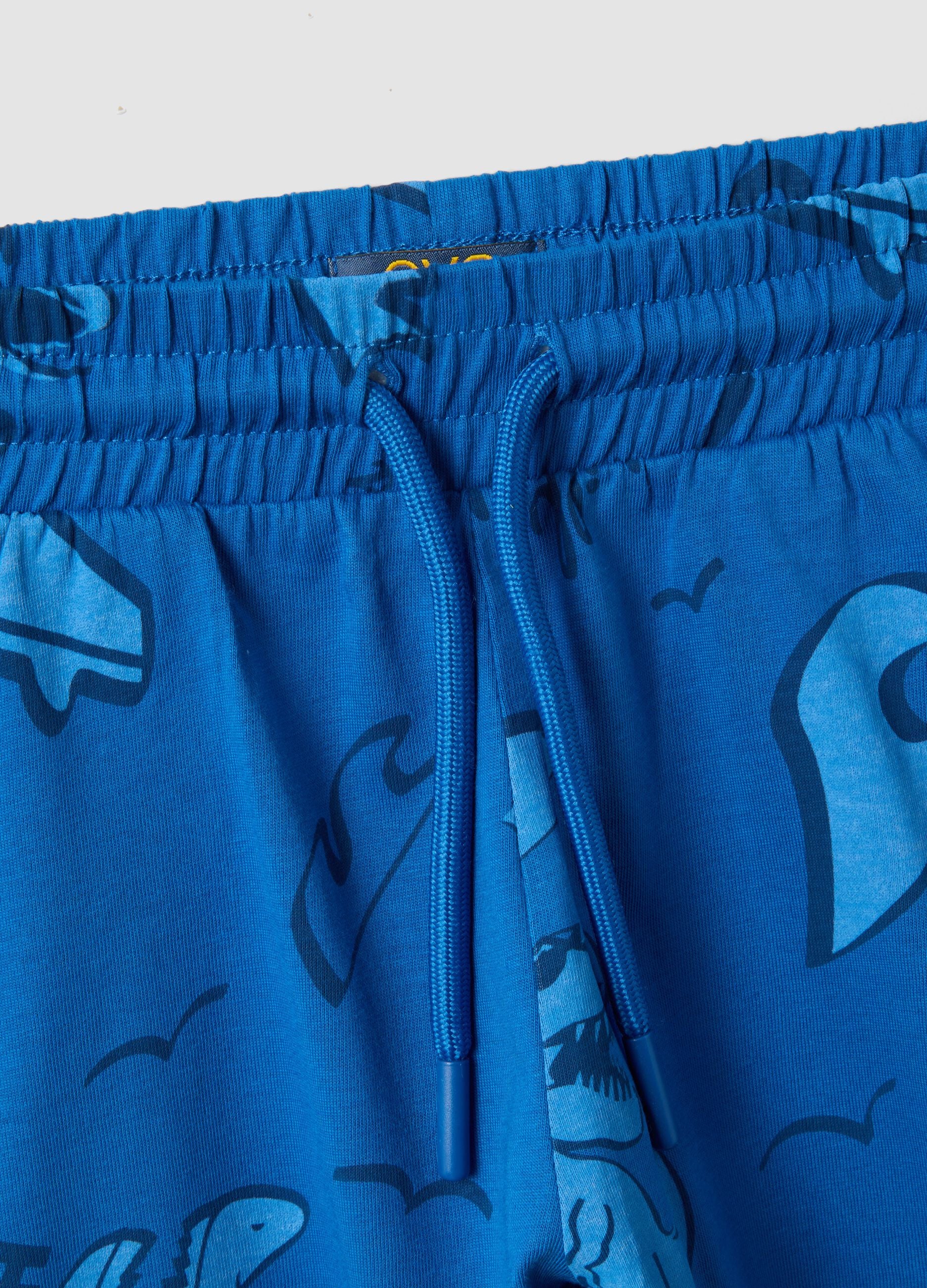 Blue pure cotton shorts with all-over print