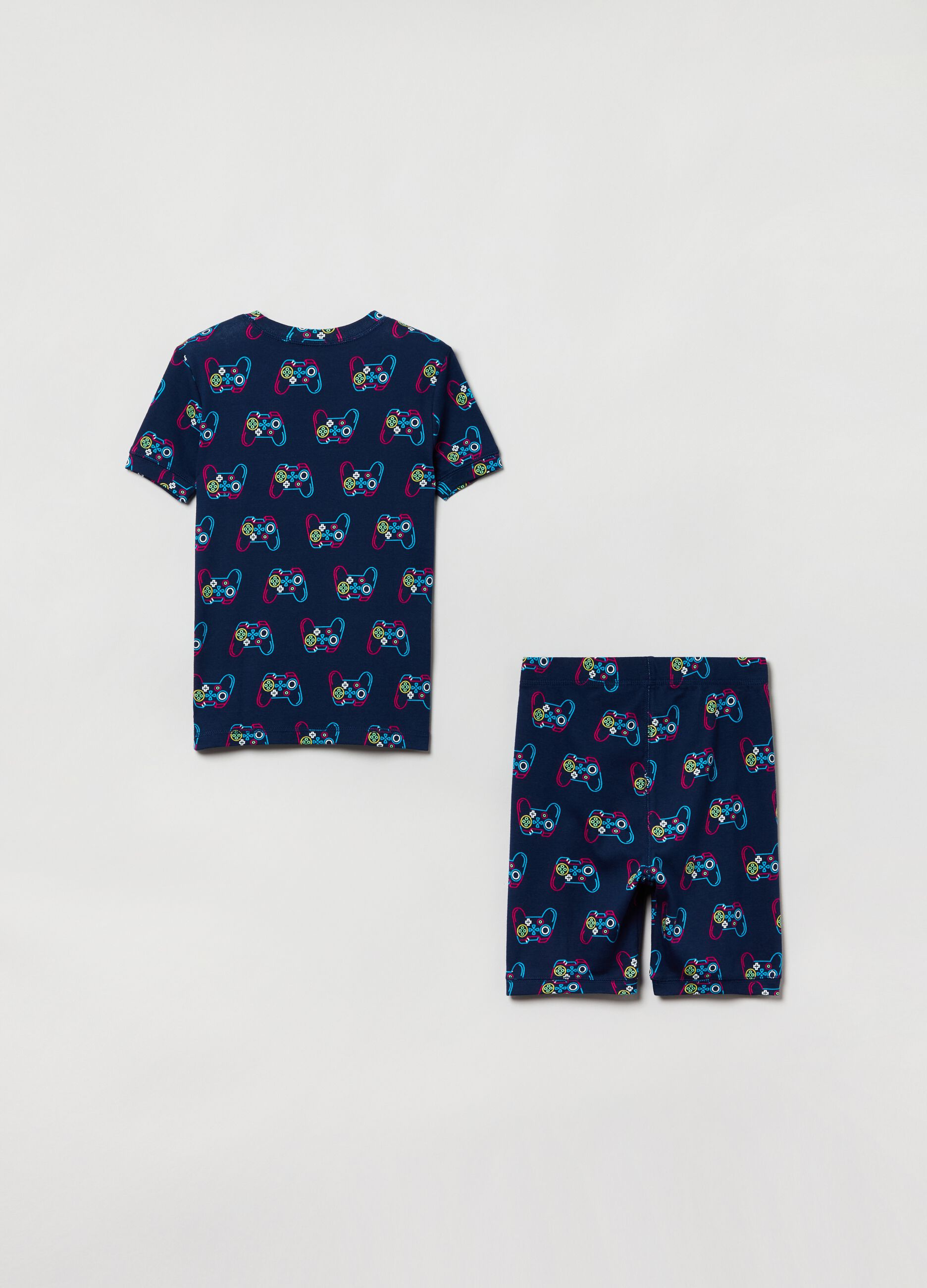 Short pyjamas in organic cotton with joystick print