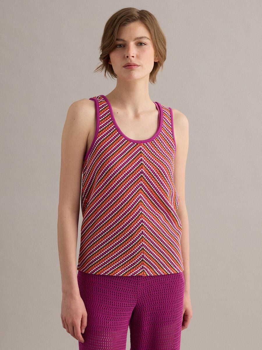 Multicolour crochet tank top in stretch fabric, regular fit_0