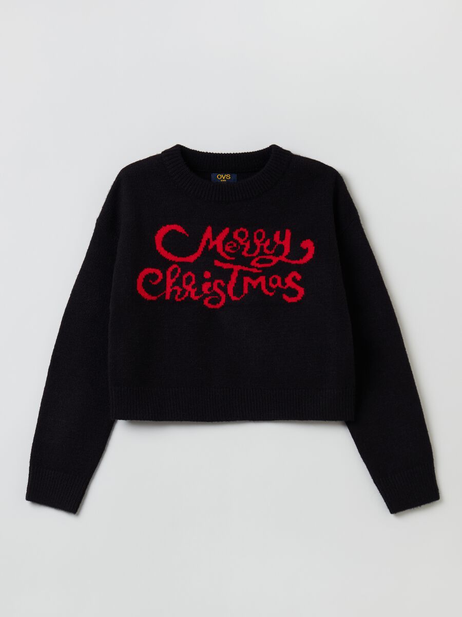Cropped Christmas jumper with jacquard lettering_0
