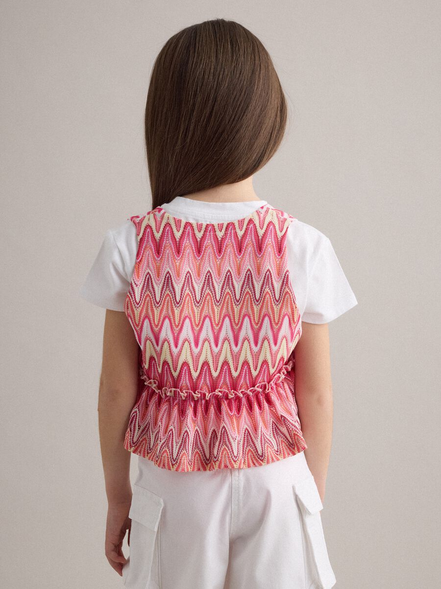 White stretch cotton T-shirt with patterned insert_1