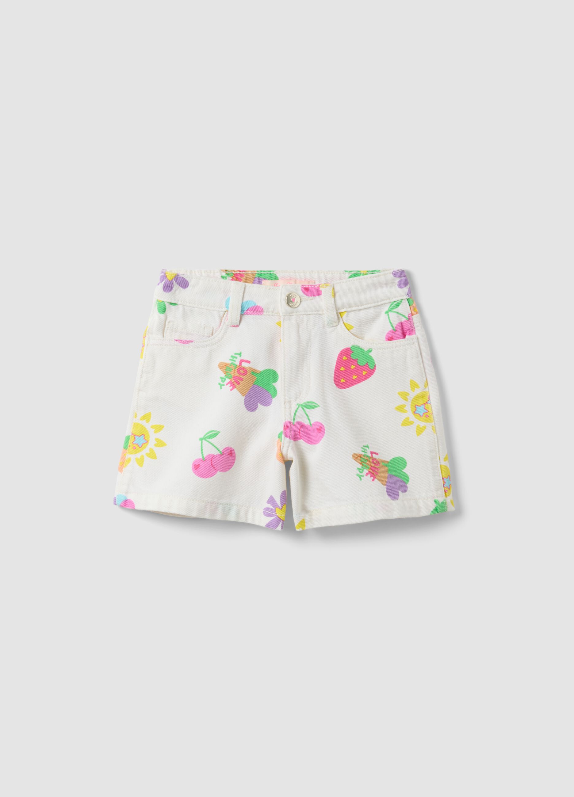 White pure cotton shorts with all-over print
