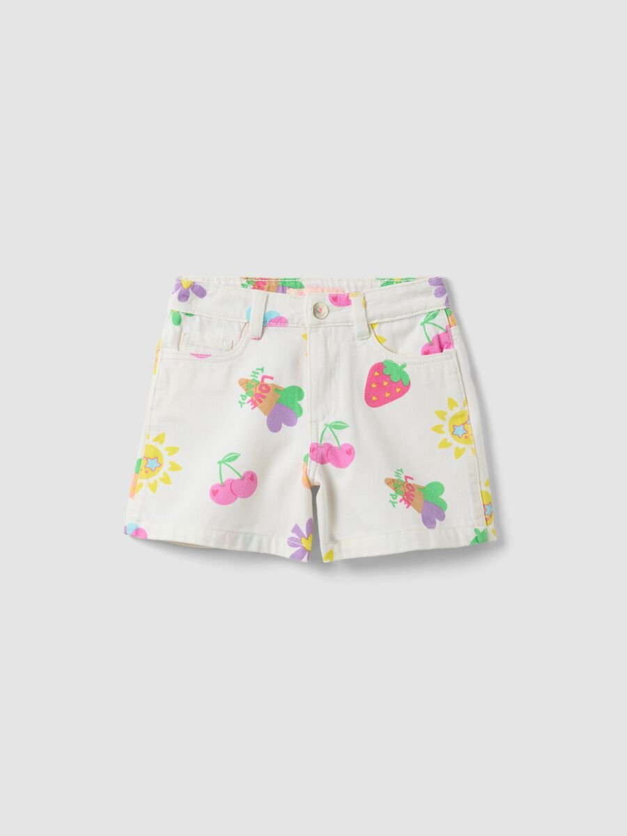 White pure cotton shorts with all-over print_0
