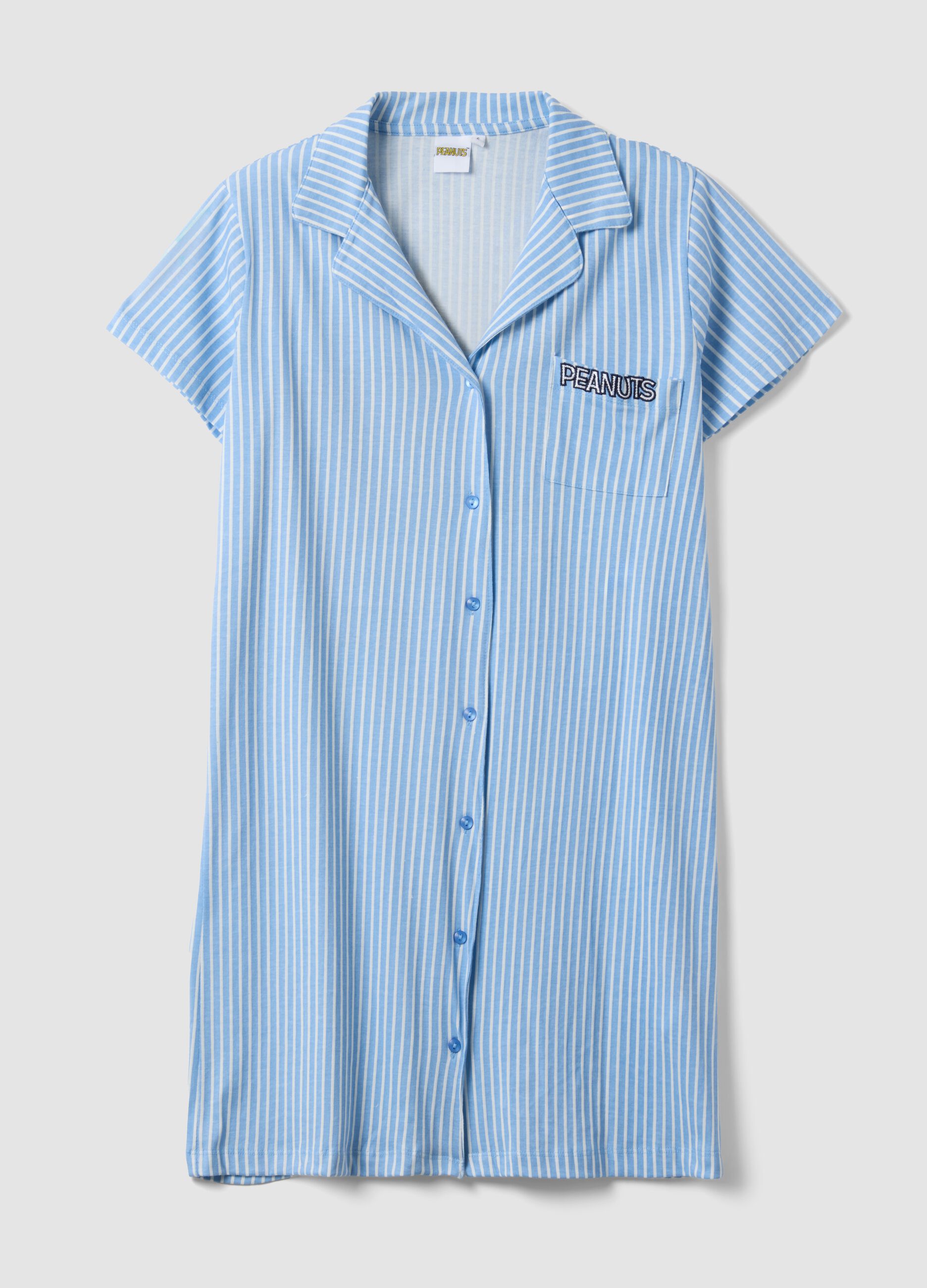 Blue striped pure cotton nightshirt with V-neck