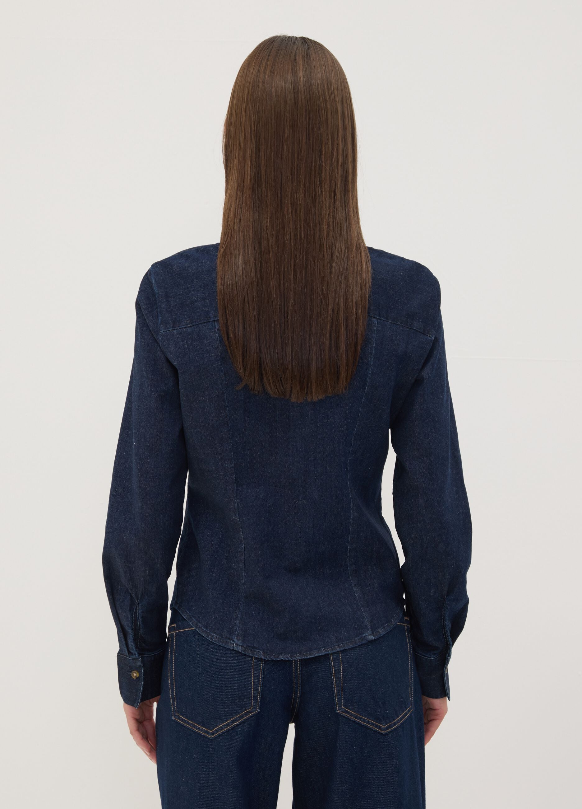 Dark blue slim-fit stretch cotton denim shirt