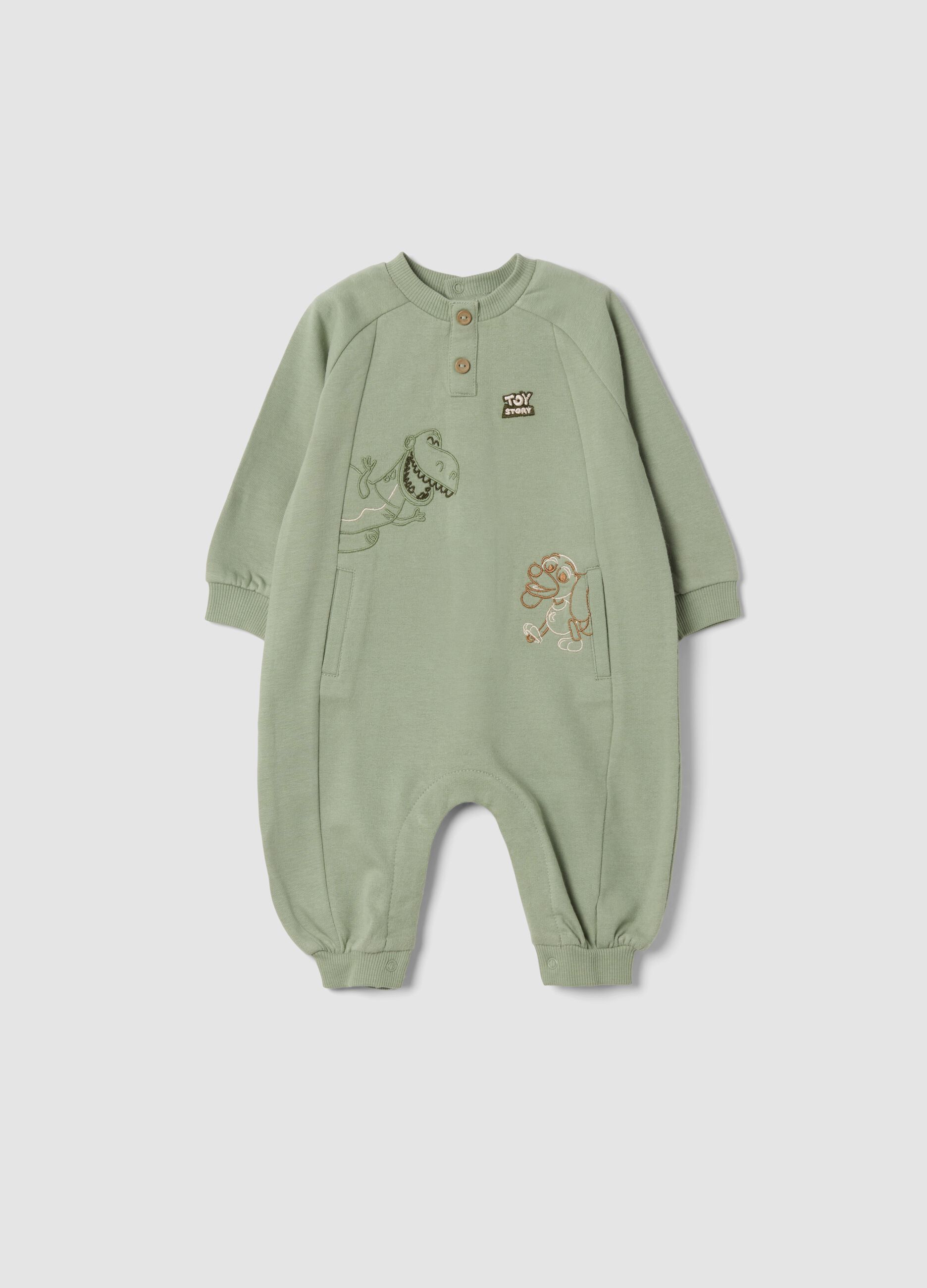 Babygrow verde em algod&atilde;o org&acirc;nico puro com estampado Toy Story