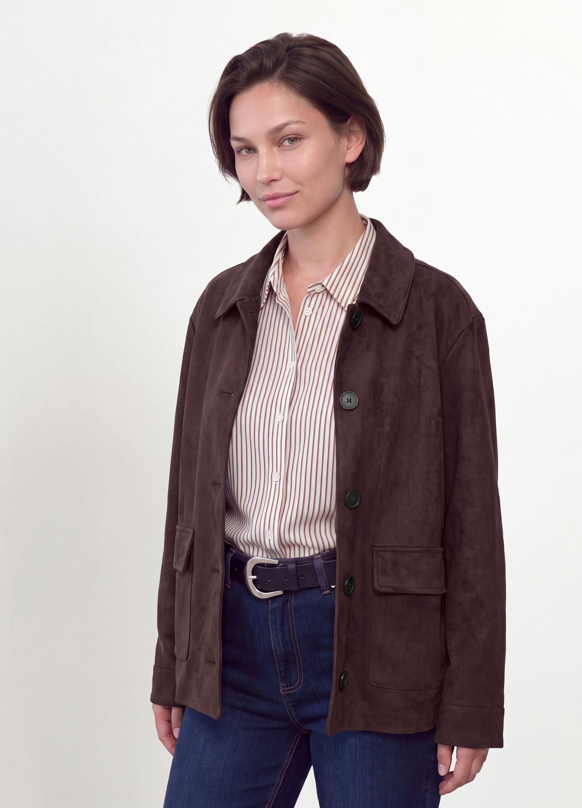 Brown regular-fit jacket with buttons