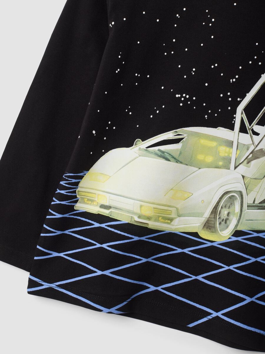 T-shirt nera in cotone organico elasticizzato con stampa macchina_2