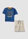 Blue and beige pure cotton set with T-shirt and shorts_0