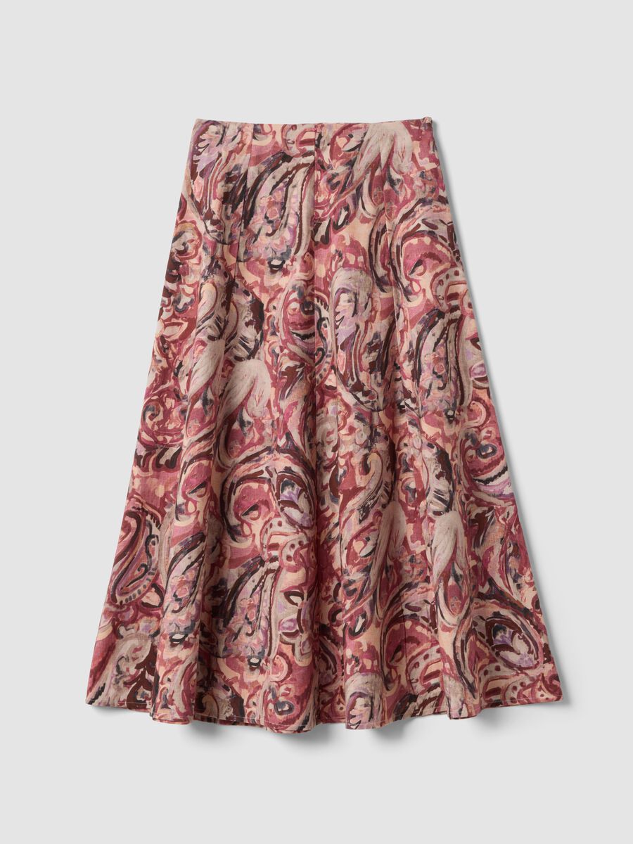 Multicolour cotton and linen-blend midi skirt_0