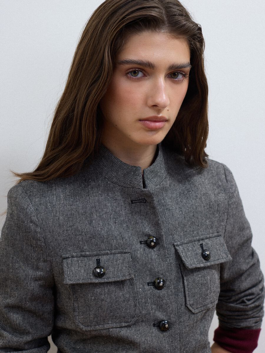 Grey wool and viscose-blend slim-fit blazer_0