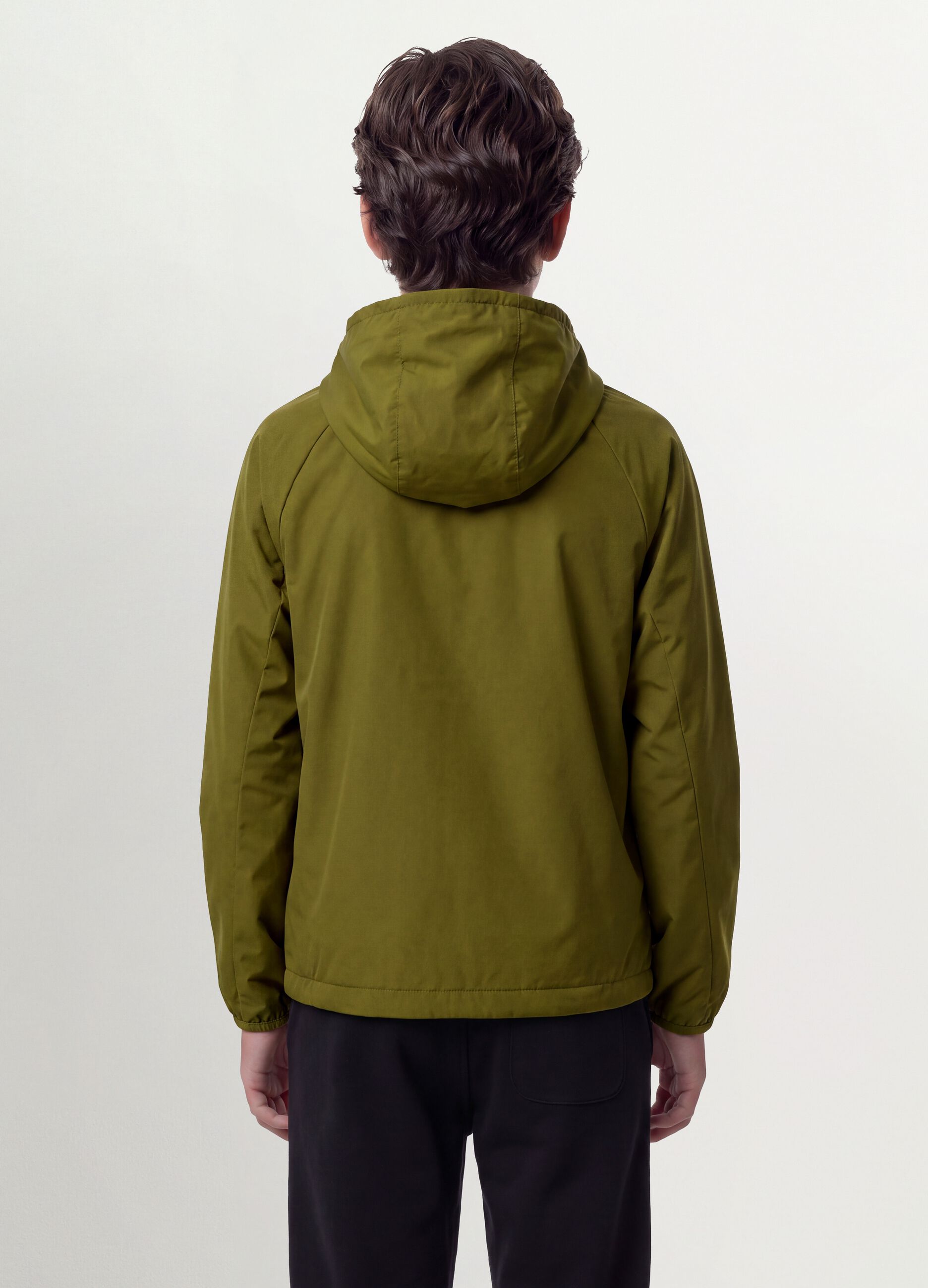 Chaqueta impermeable verde con capucha y cremallera para ni&ntilde;o