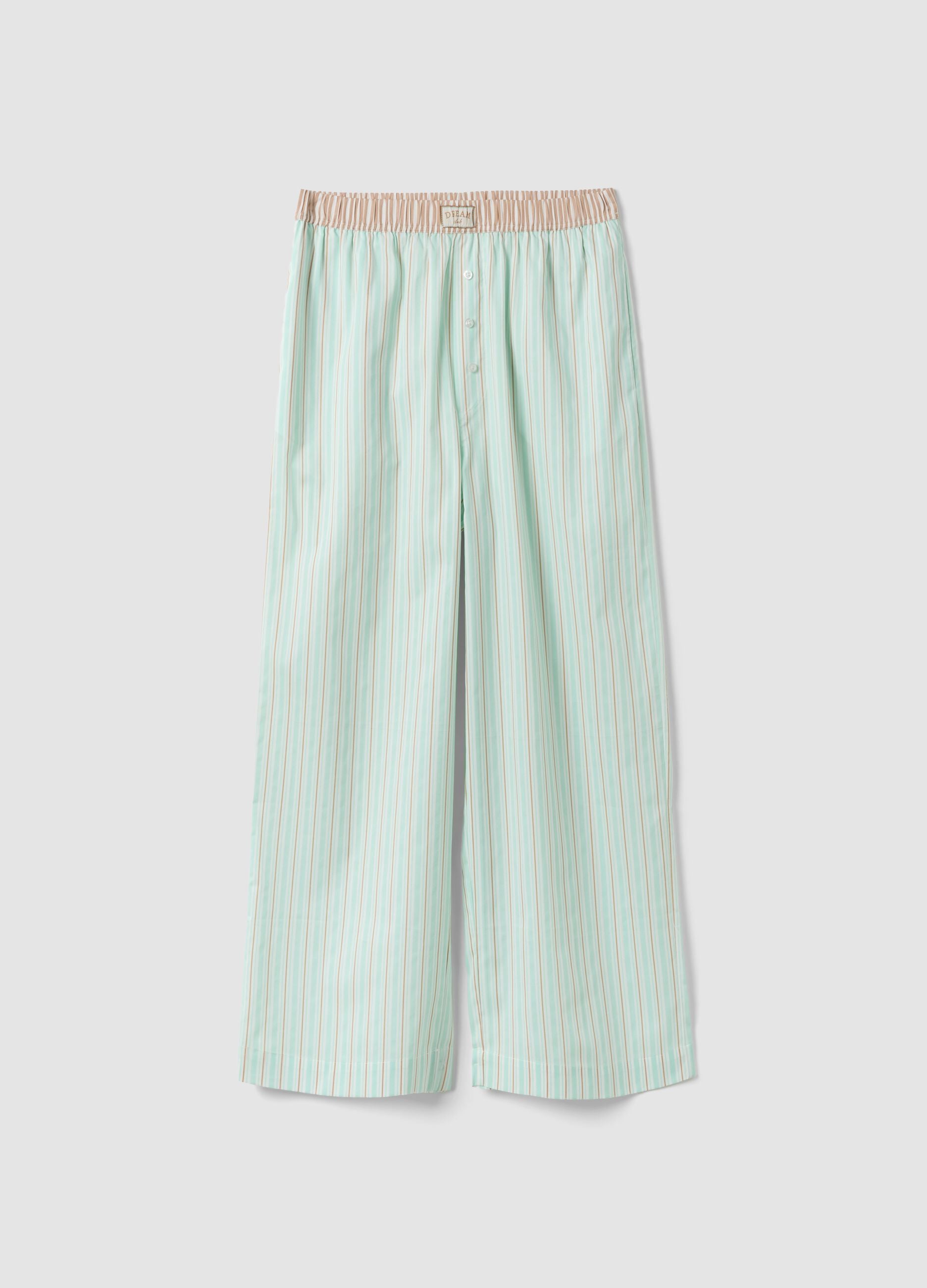 Green striped stretch cotton-blend poplin pyjama trousers