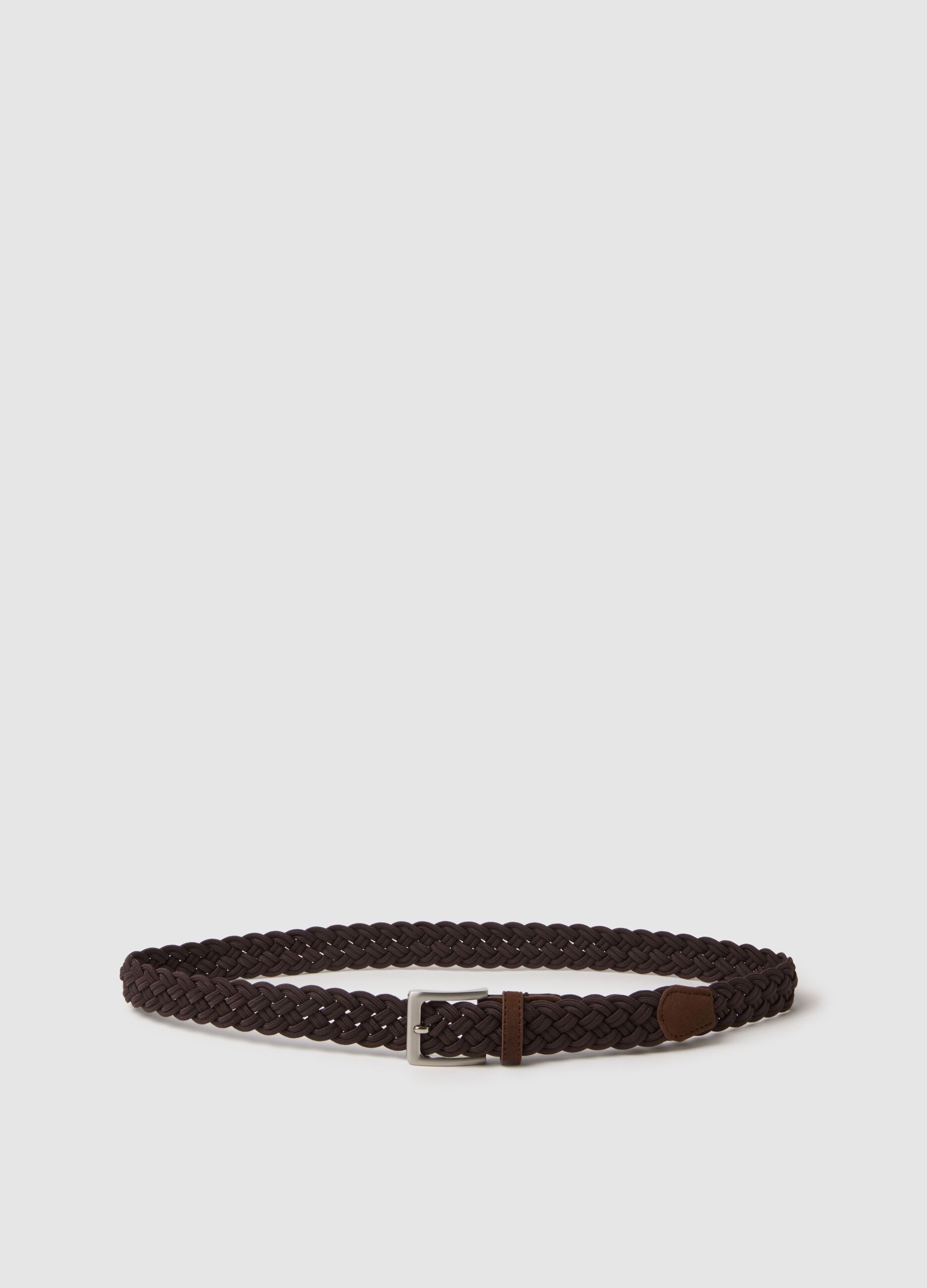 Braided brown belt with metal buckle
