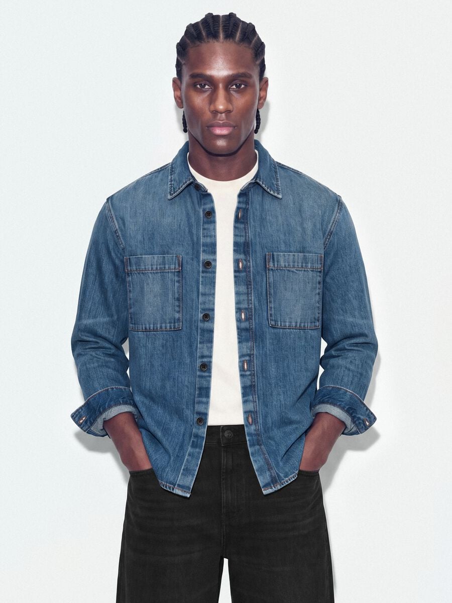 Blue denim shirt in pure cotton, regular fit_0