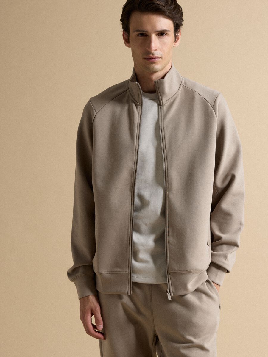 Full-zip beige con colletto in tessuto elasticizzato Easy Dry regular fit_2