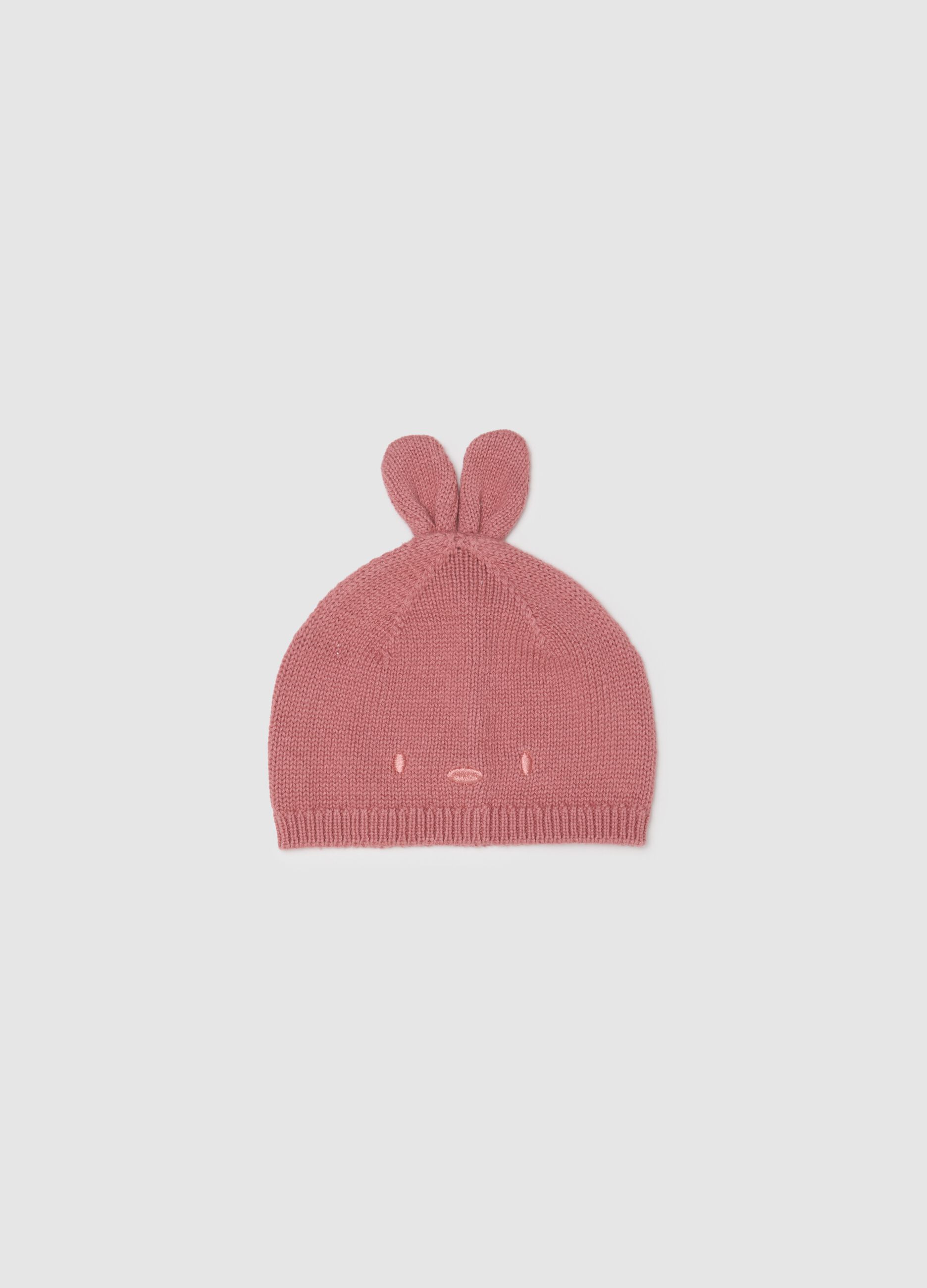 Girls' pink pure cotton hat with embroidery