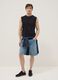 Blue stretch cotton-blend denim shorts, regular fit_0