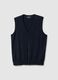Regular fit deep V blue waistcoat in cotton blend with buttons_4