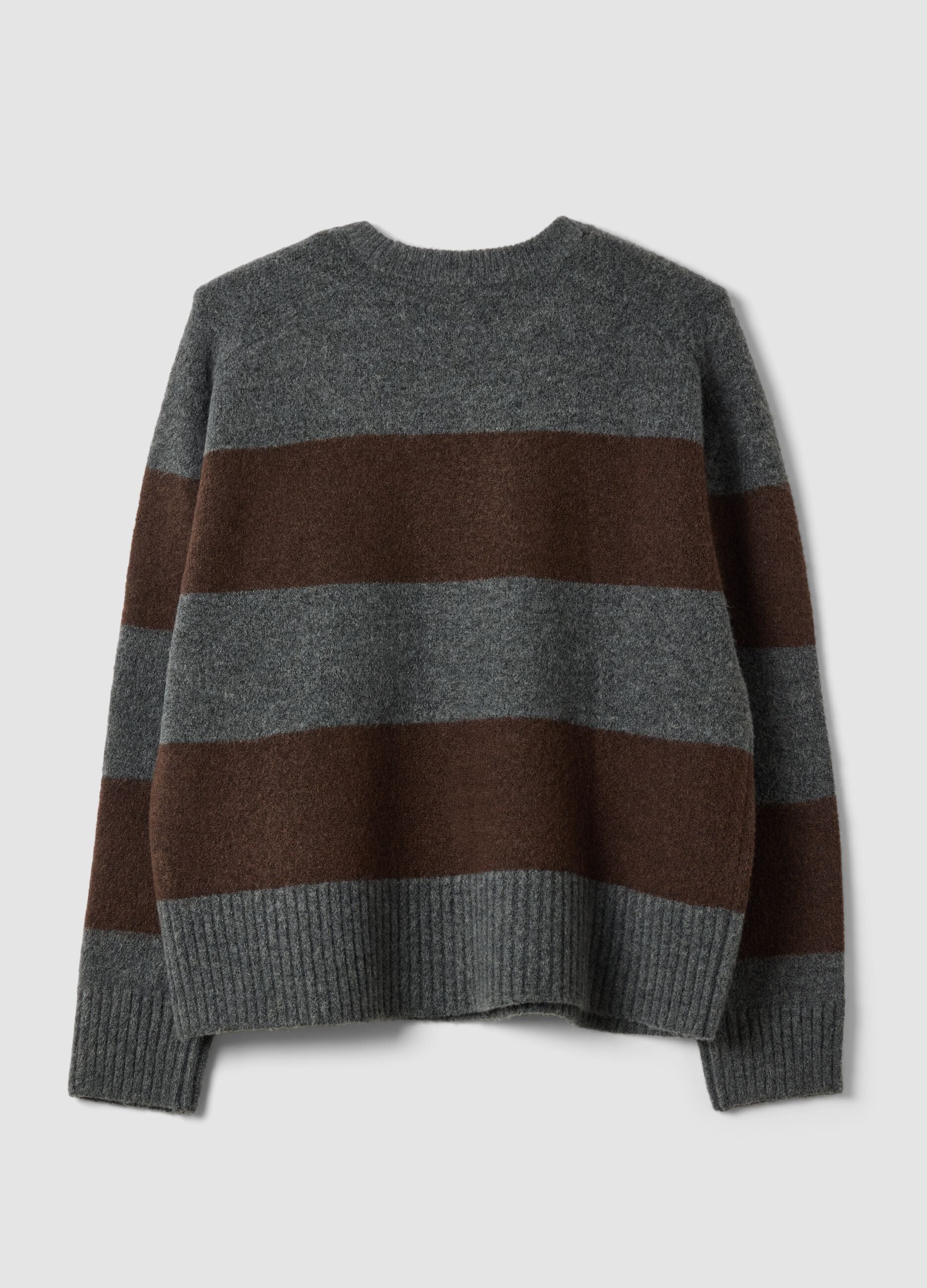 Grey stretch wool striped crew-neck jumper