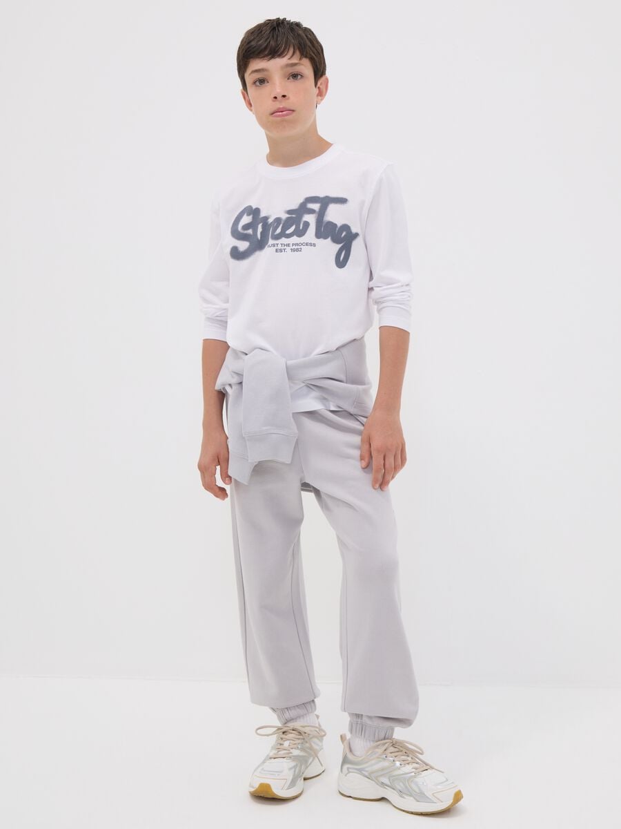 Grey pure organic cotton jogger trousers for boys, relaxed fit_0