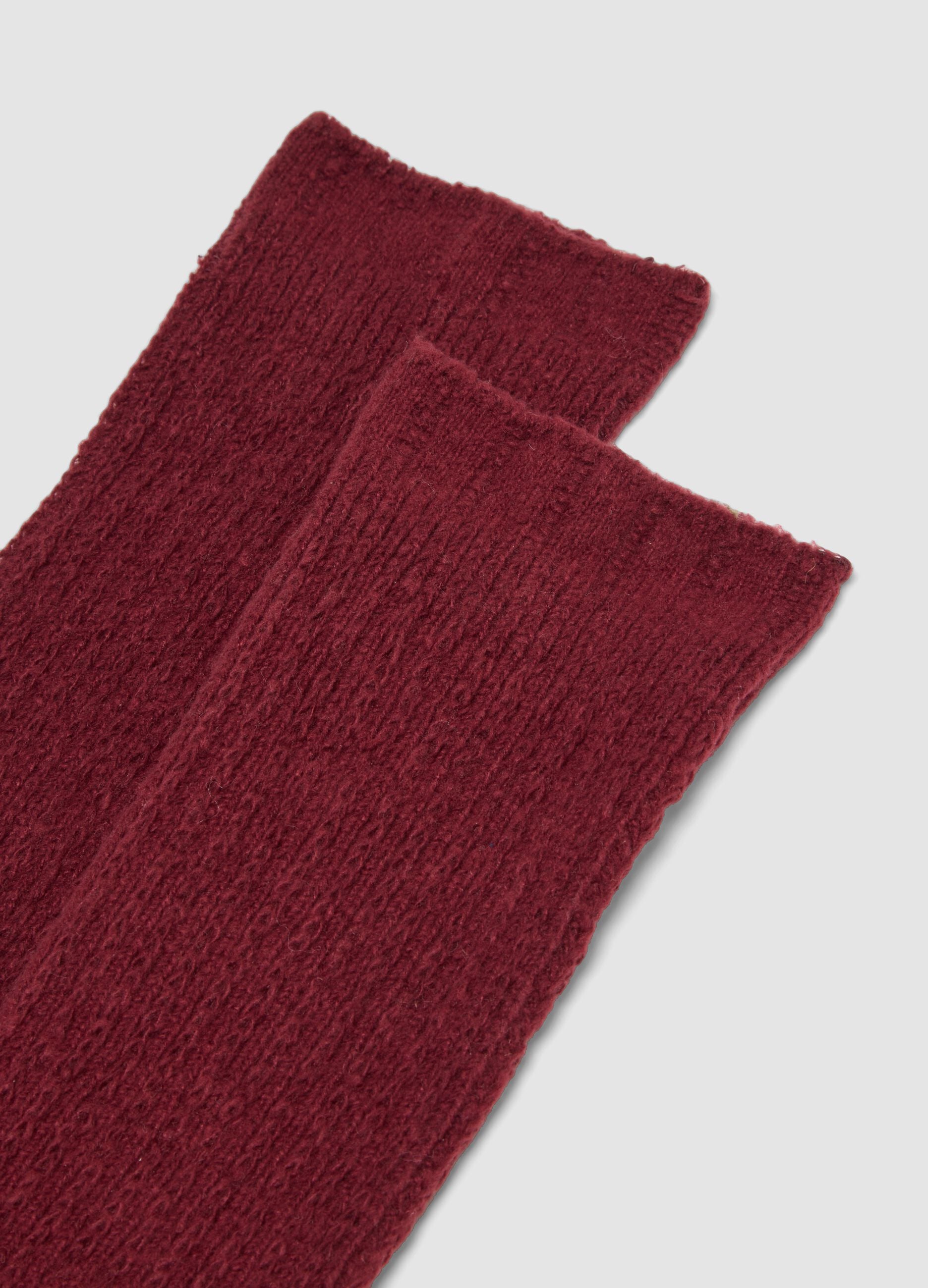 Burgundy red knee-high socks in stretch fabric