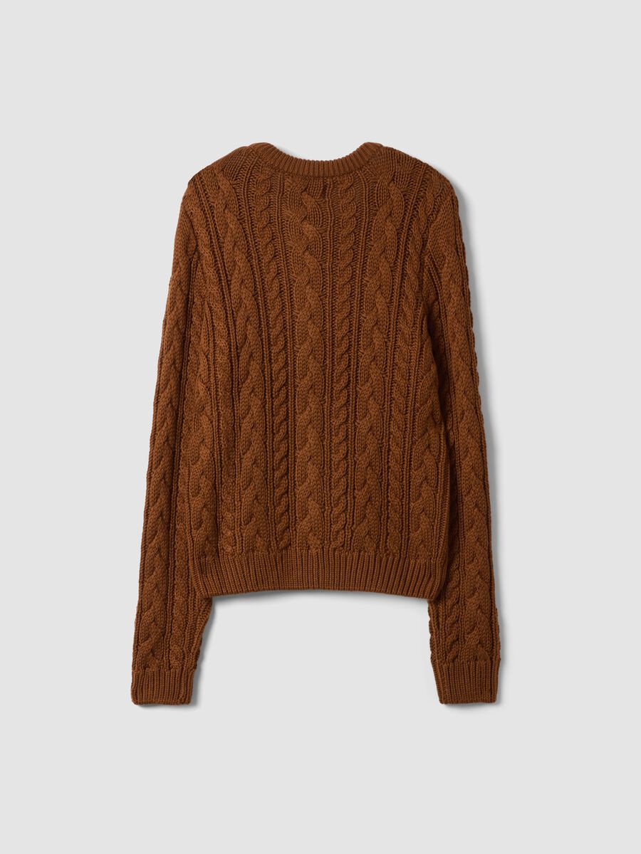 Brown cable-knit cotton-blend cardigan, regular fit_6